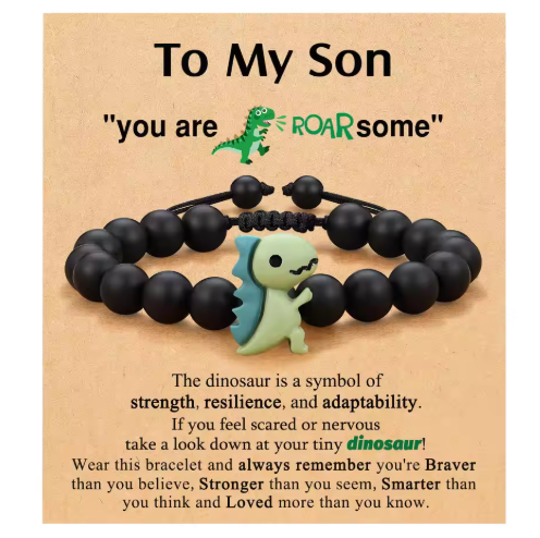 Dinosaur Bracelet for Son From Mom Dad, First Day of Shool Birthday Valentines Day Christmas Gifts for Little Boys