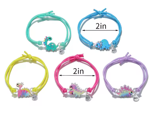 5Pcs/set Cute Cartoon Dinosaur Acrylic Charm Stretch Rope Bracelet for Girls Hairband Use Party Birthday Gift