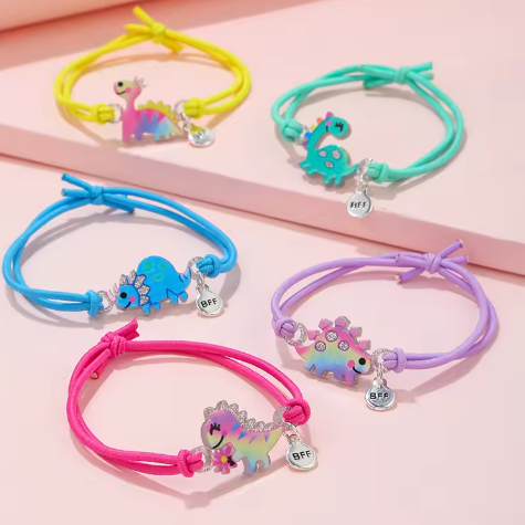 5Pcs/set Cute Cartoon Dinosaur Acrylic Charm Stretch Rope Bracelet for Girls Hairband Use Party Birthday Gift