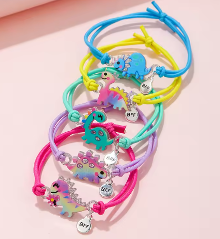 5Pcs/set Cute Cartoon Dinosaur Acrylic Charm Stretch Rope Bracelet for Girls Hairband Use Party Birthday Gift