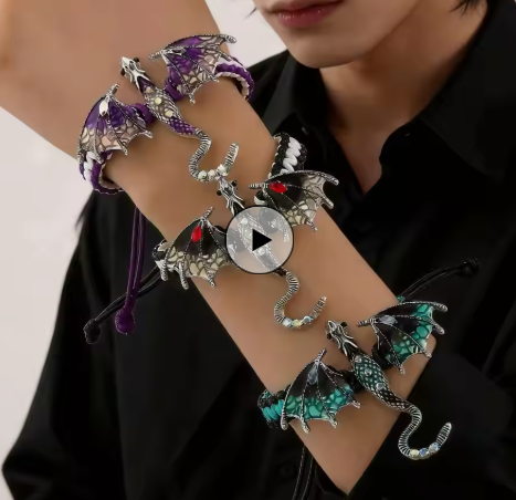 2026 Goth Flying Dragon Bracelets Man Woman Punk Gothic Adjustable Braided Rope Cuff Bangle Bracelet Creative Gifts