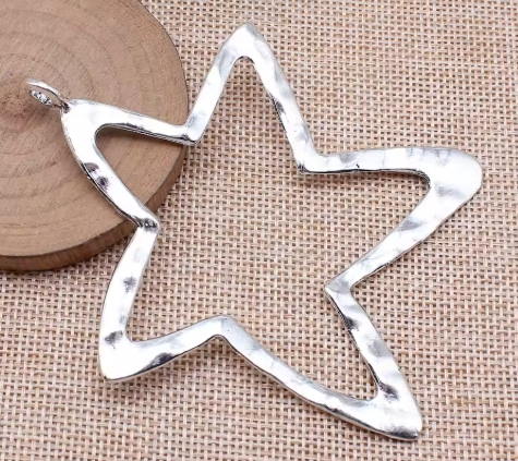 WYSIWYG 1pcs 76x95mm Antique Silver Color Big Star Charms Pendant Pendant For DIY Jewelry Making Jewelry Craft Findings