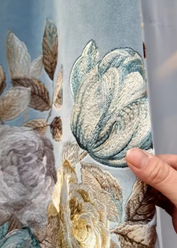 High-end Luxury Embroidered Velvet Blue Retro Curtains For Living Room Bedroom